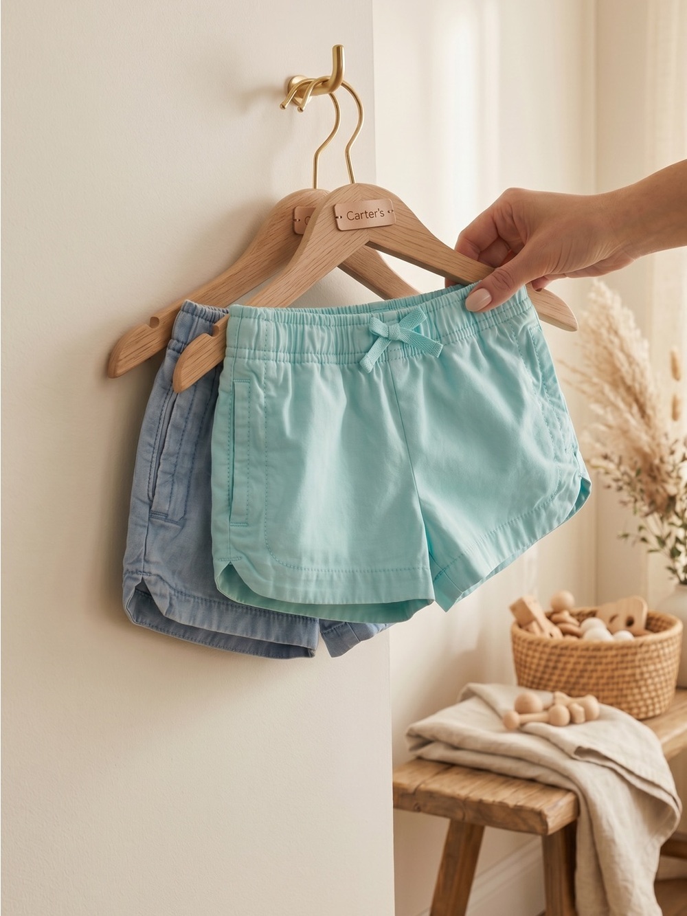 Carter's Aqua and Light Blue Girls' Elastic-Waist Shorts Duo